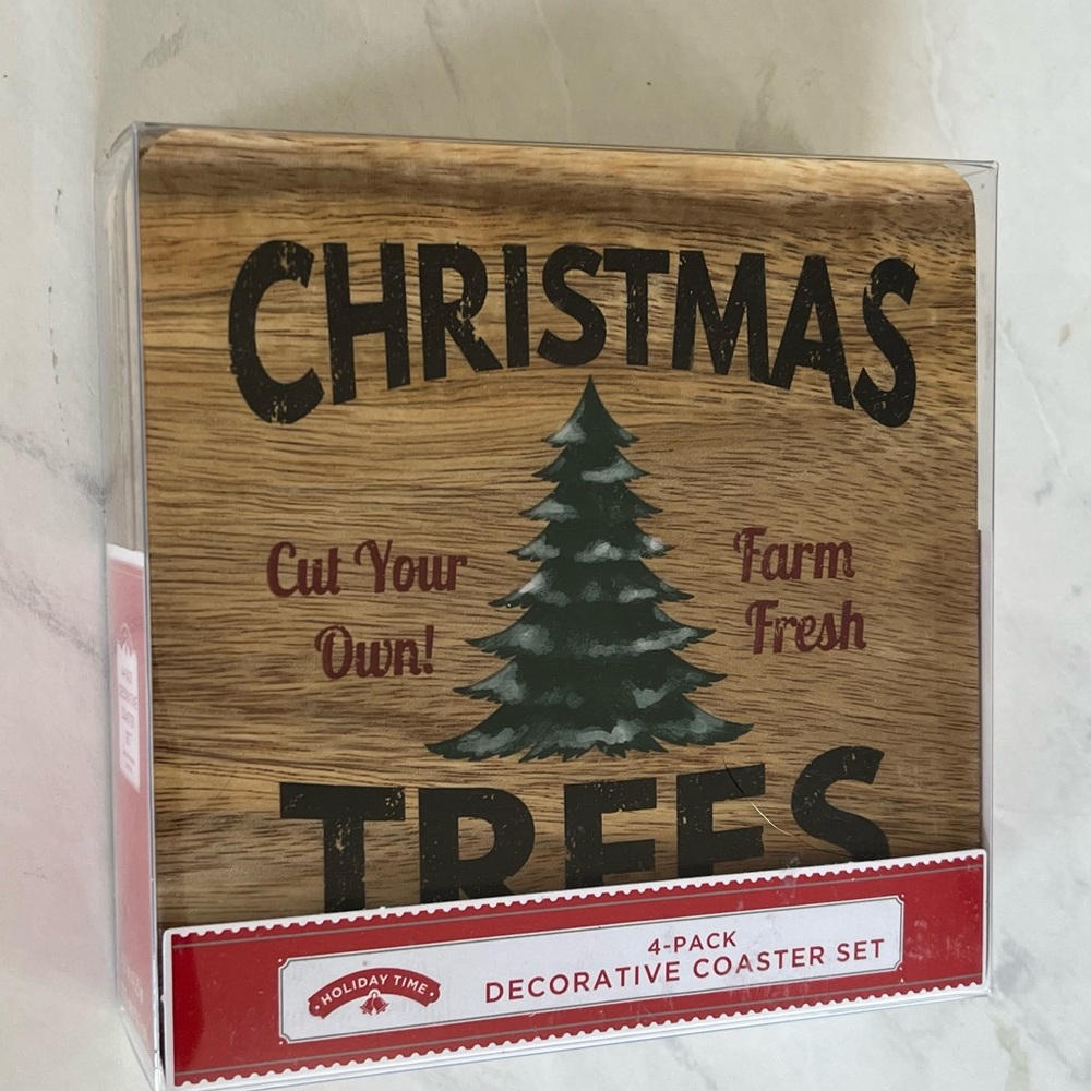 Set of Four Wooden Holiday Drink Coasters